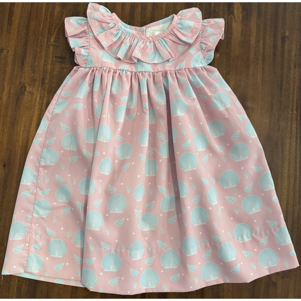 Cecil And Lou Seashell Print Dress Size 3T Pink And Blue Ruffle Collar